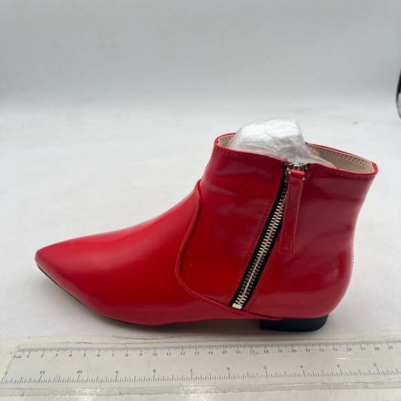 XYD Red Pointed Toe Ankle Boots Low Heel Double Side Zippers Dress Shoes - Picture 2 of 8